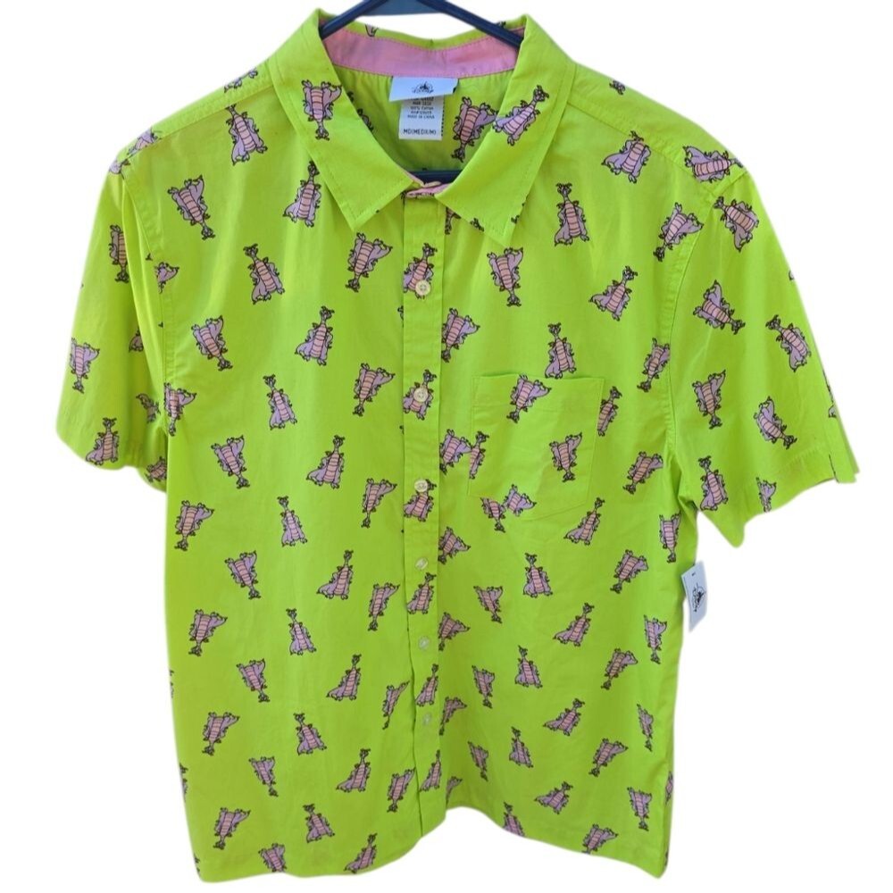 Disney Parks 2020 Figment Green Button Down Camp Shirt Medium NWT